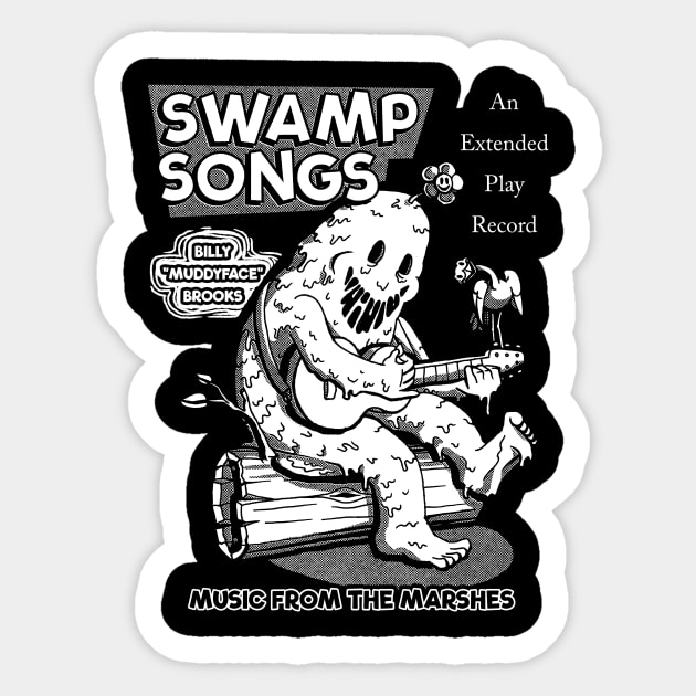 Swamp Songs - Black/White Sticker by Meganpalmer